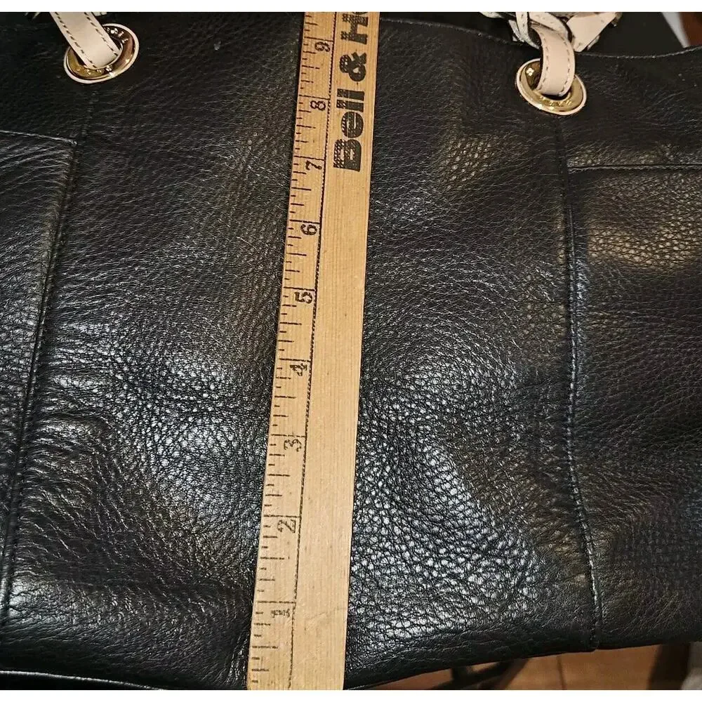 Michael Kors MK Handbag Jet Set Black Pebbled Leather Tote Bag Purse